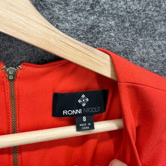 Ronni Nicole Dress Women 8 Red Sheath Midi Zipper Lined Sleeveless Crew Neck - Picture 3 of 7